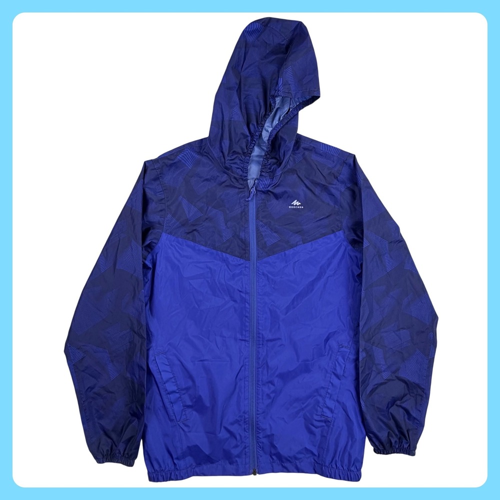 Decathlon Quechua Windbreaker Jacket Men XS Blue Geometric Full Zip Lightweight